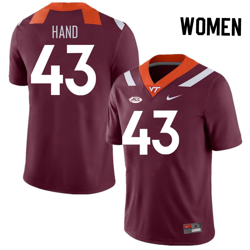 Women #43 Josh Hand Virginia Tech Hokies College Football Jerseys Stitched Sale-Maroon - Click Image to Close